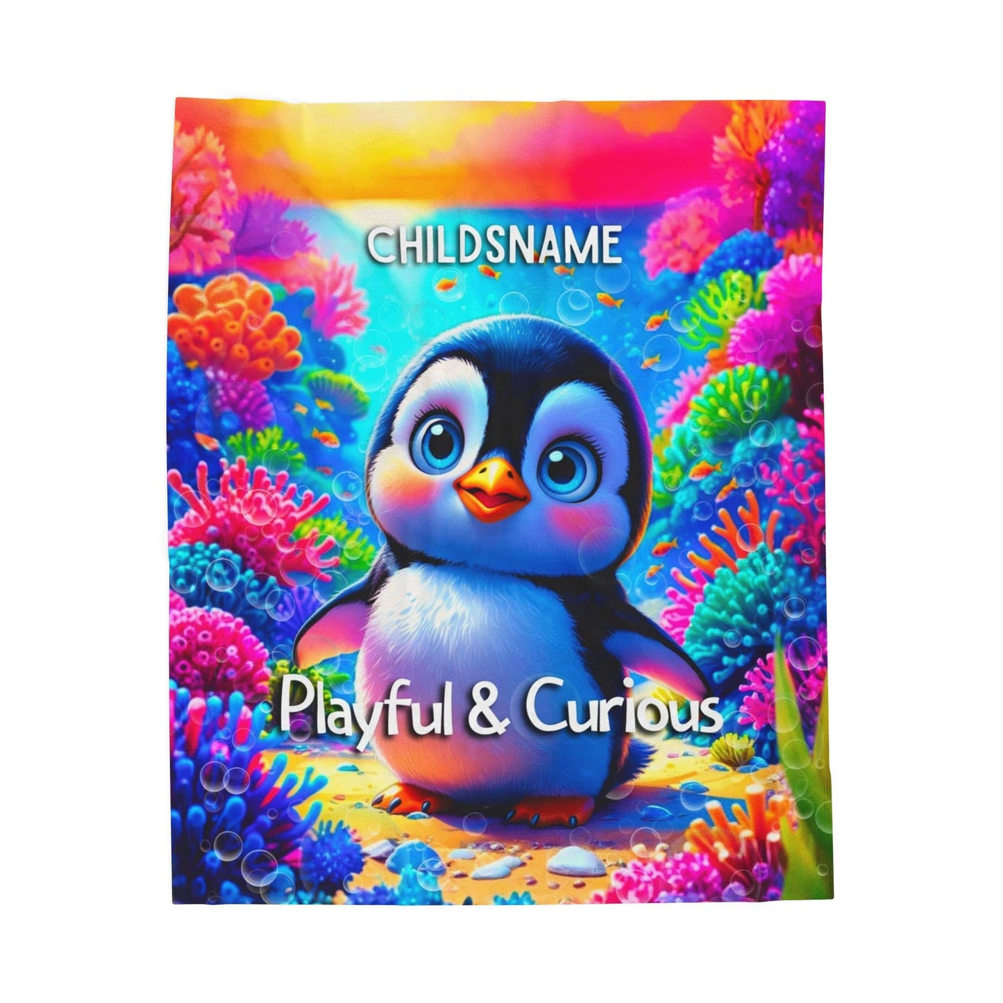 Personalized Kids Penguin Blanket – Playful & Curious