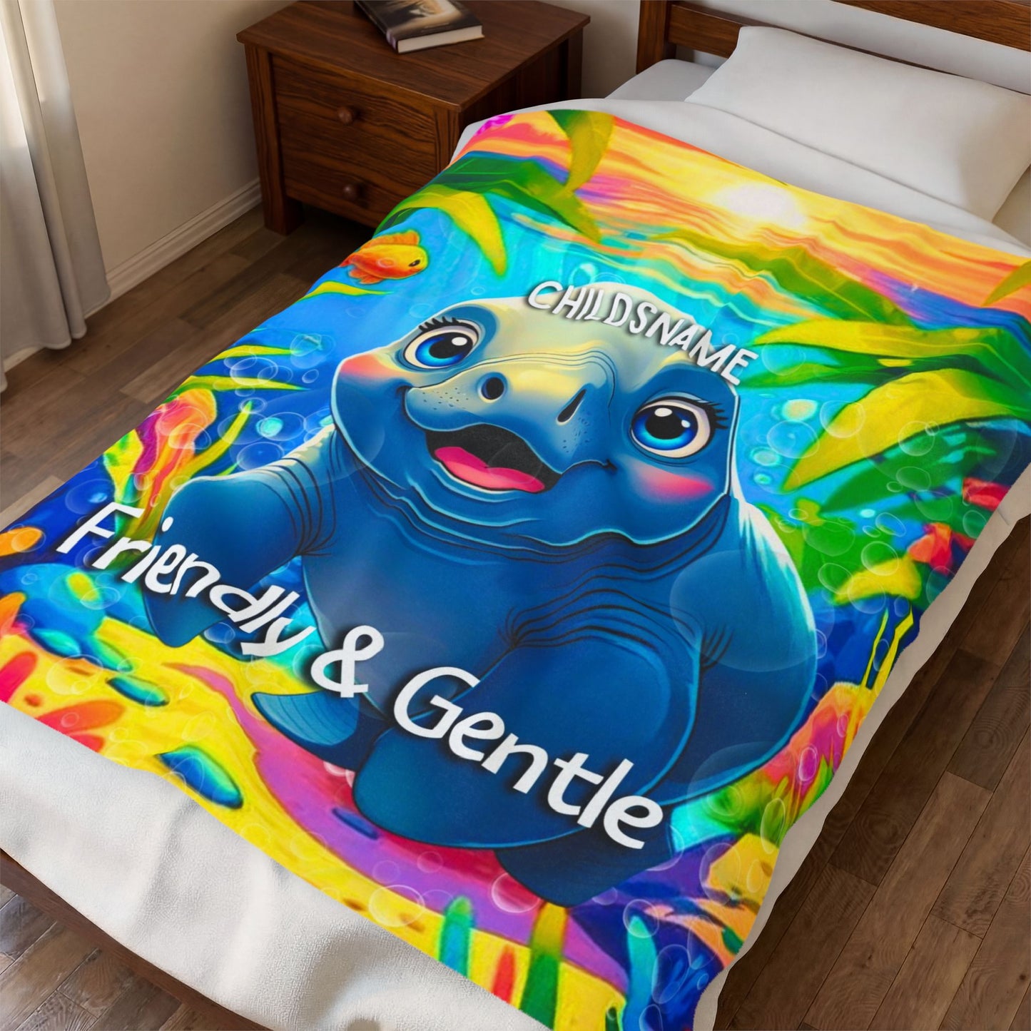 Personalized Kids Manatee Plush Blanket Friendly & Gentle