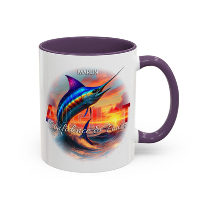 Colorful August Marlin Birth Month Accent Coffee Mug with Colored Handle