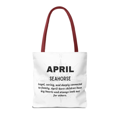 Kids Colorful April Seahorse Birth Month Tote Bag