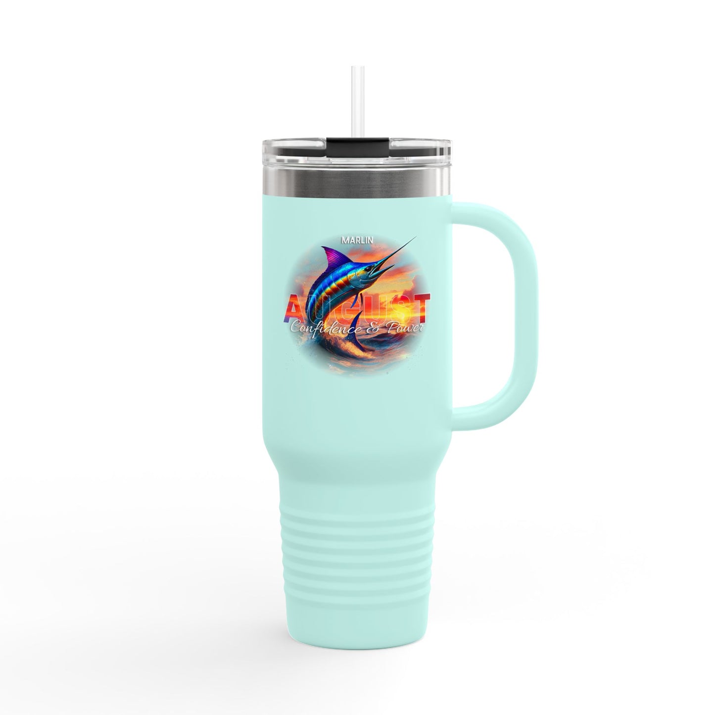 August Marlin Birth Month 40oz Travel Mug with Handle