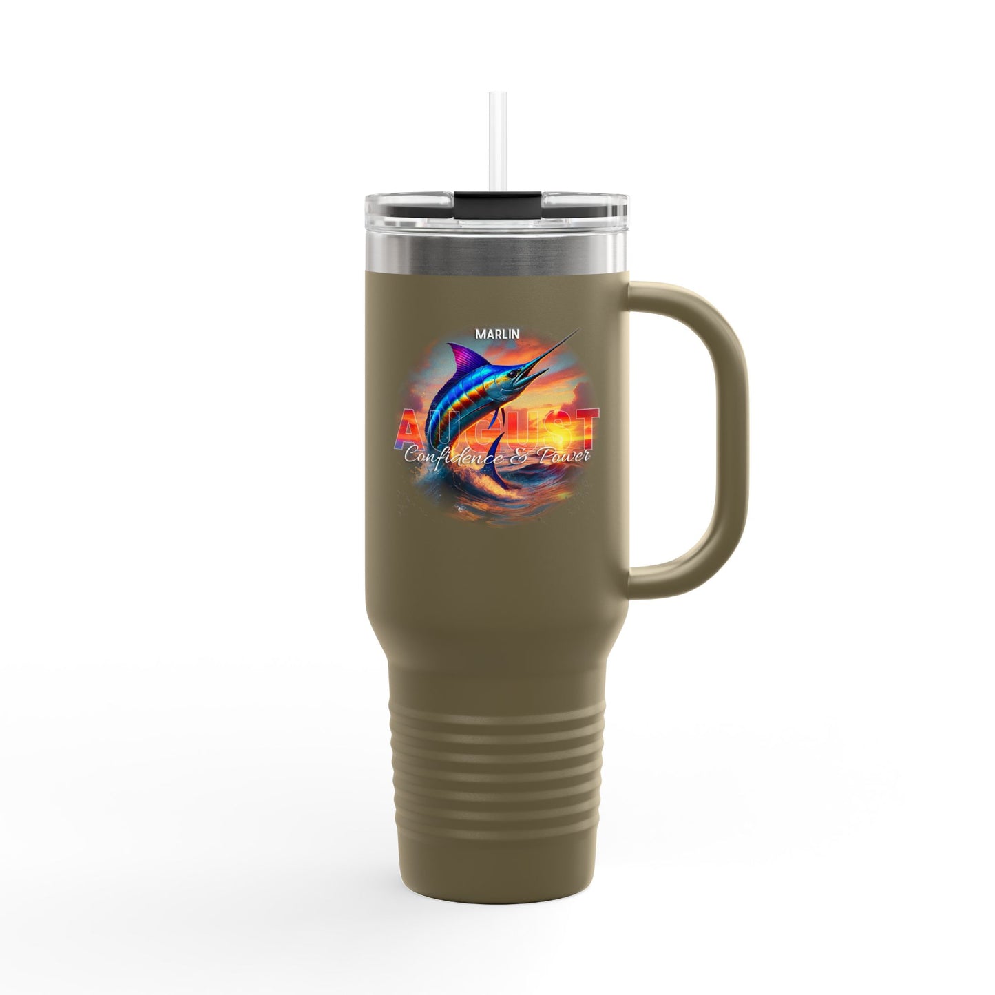 August Marlin Birth Month 40oz Travel Mug with Handle