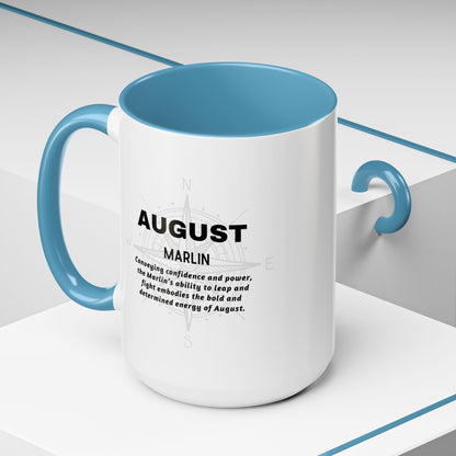 Colorful August Marlin Birth Month Accent Coffee Mug with Colored Handle