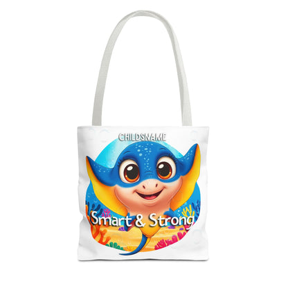 Personalized Kids Stingray Beach Tote Bag – Smart & Strong – Custom Sea Life Bag with Name
