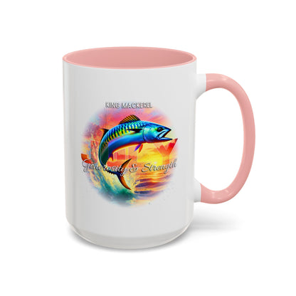 Colorful July King Mackerel Birth Month Accent Coffee Mug with Colored Handle