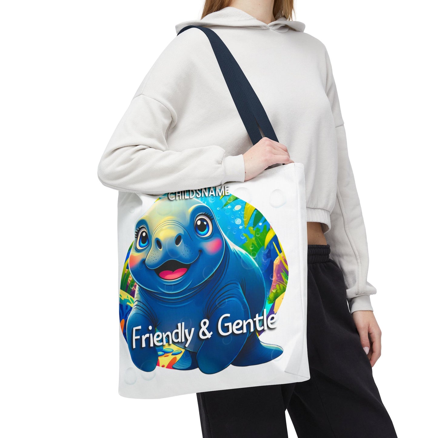 Personalized Kids Manatee Beach Tote Bag Friendly & Gentle