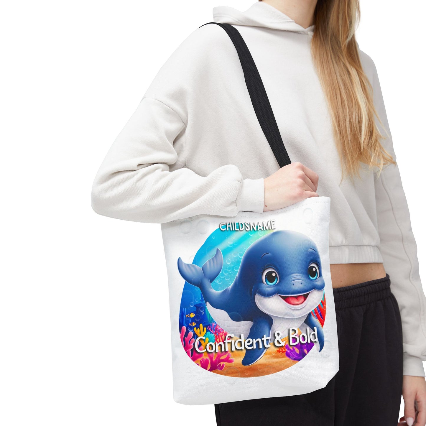 Personalized Kids Whale Beach Tote Bag – Confident & Bold – Custom Sea Life Bag with Name