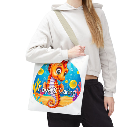 Personalized Kids Seahorse Beach Tote Bag – Loyal & Caring – Custom Sea Life Bag with Name