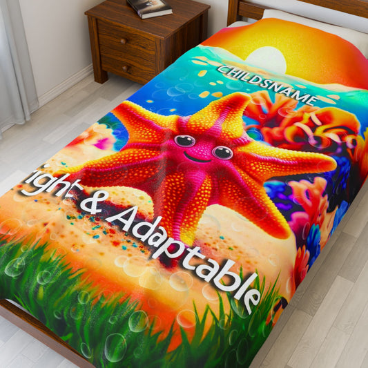 Personalized Kids Starfish Plush Blanket – Bright & Adaptable