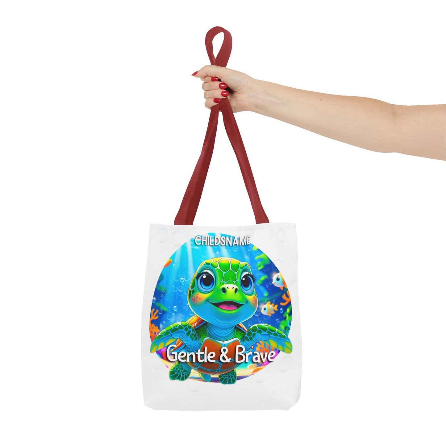 Personalized Kids Turtle Beach Tote Bag – Gentle & Brave – Custom Sea Life Bag with Name