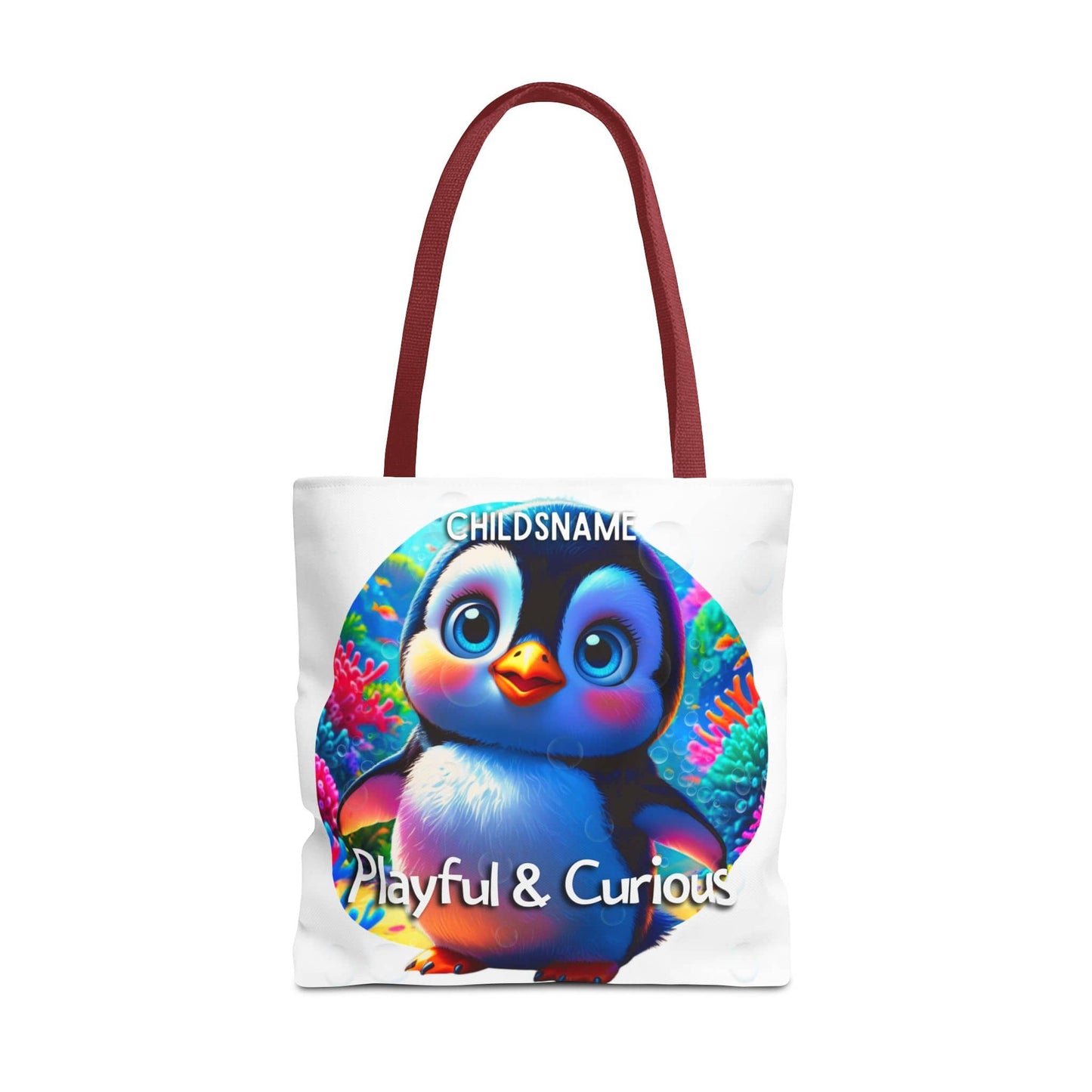 Personalized Kids Penguin Beach Tote Bag Playful & Curious