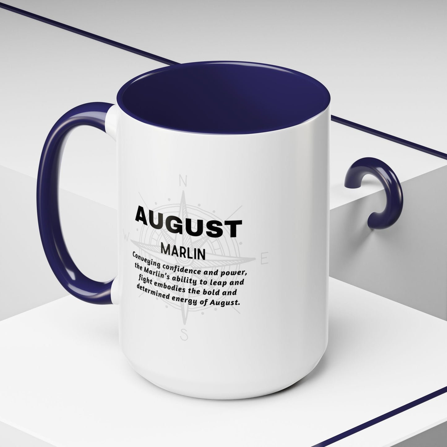 Colorful August Marlin Birth Month Accent Coffee Mug with Colored Handle