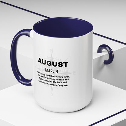 Colorful August Marlin Birth Month Accent Coffee Mug with Colored Handle