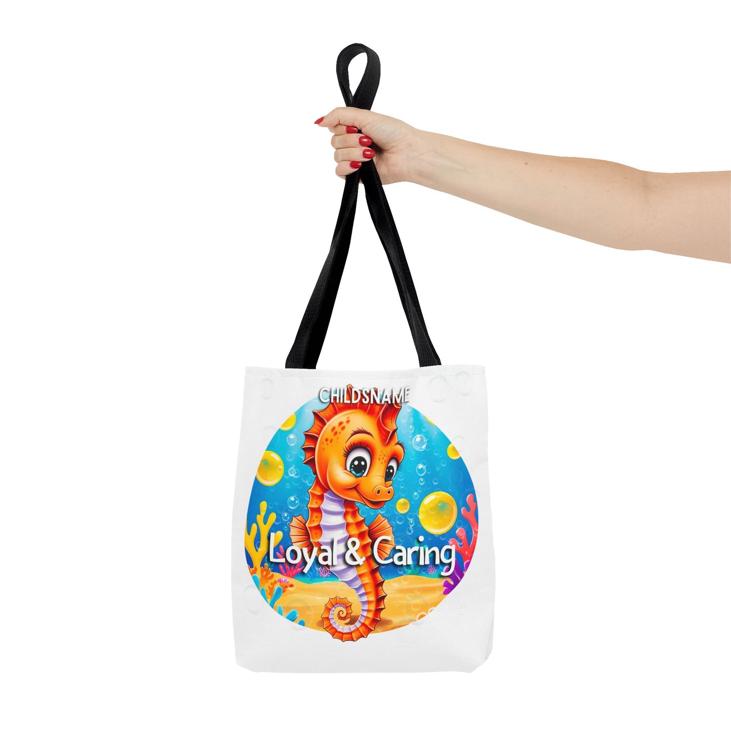 Personalized Kids Seahorse Beach Tote Bag – Loyal & Caring – Custom Sea Life Bag with Name
