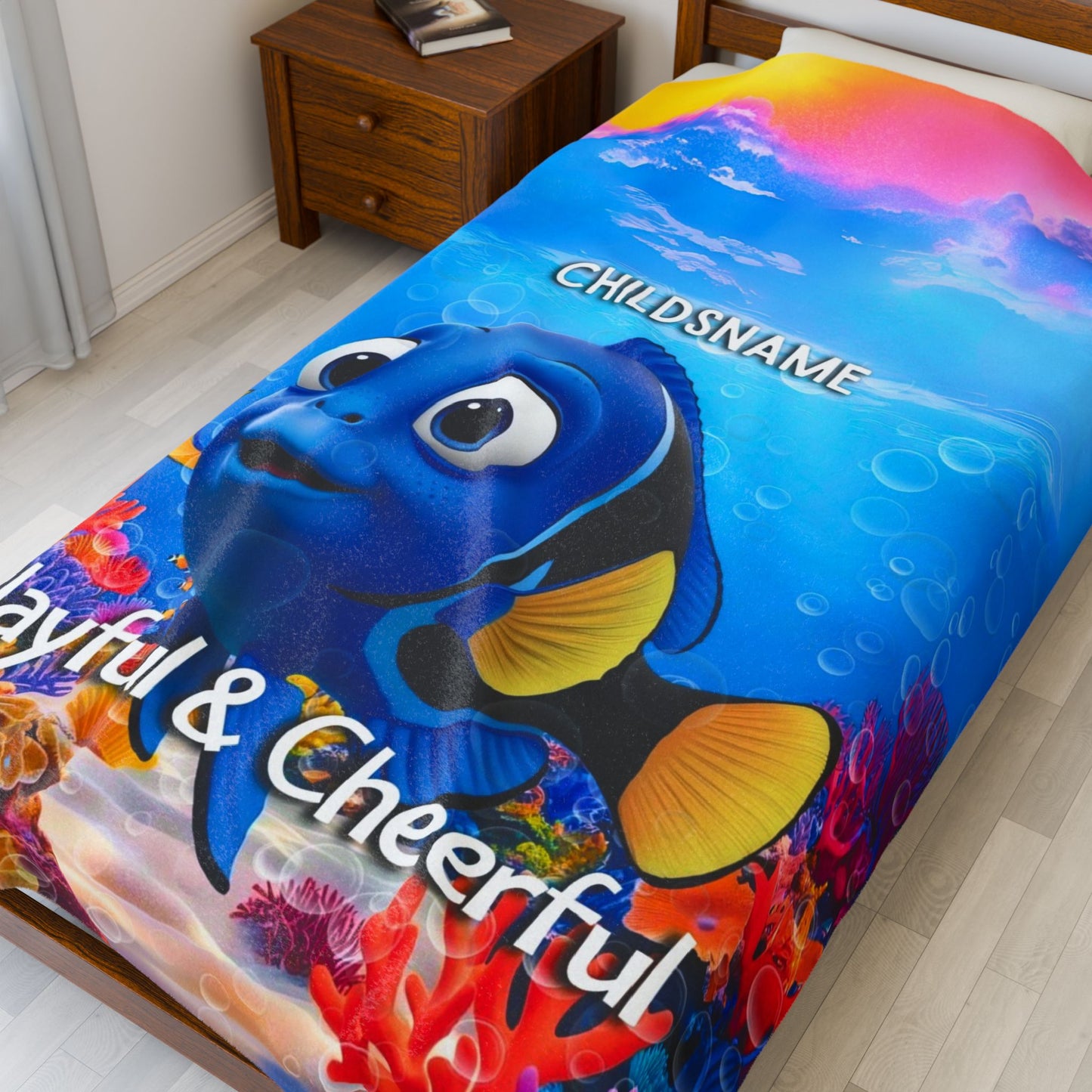 Personalized Kids Blue Tang Plush Blanket – Playful & Cheerful