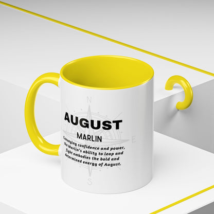 Colorful August Marlin Birth Month Accent Coffee Mug with Colored Handle