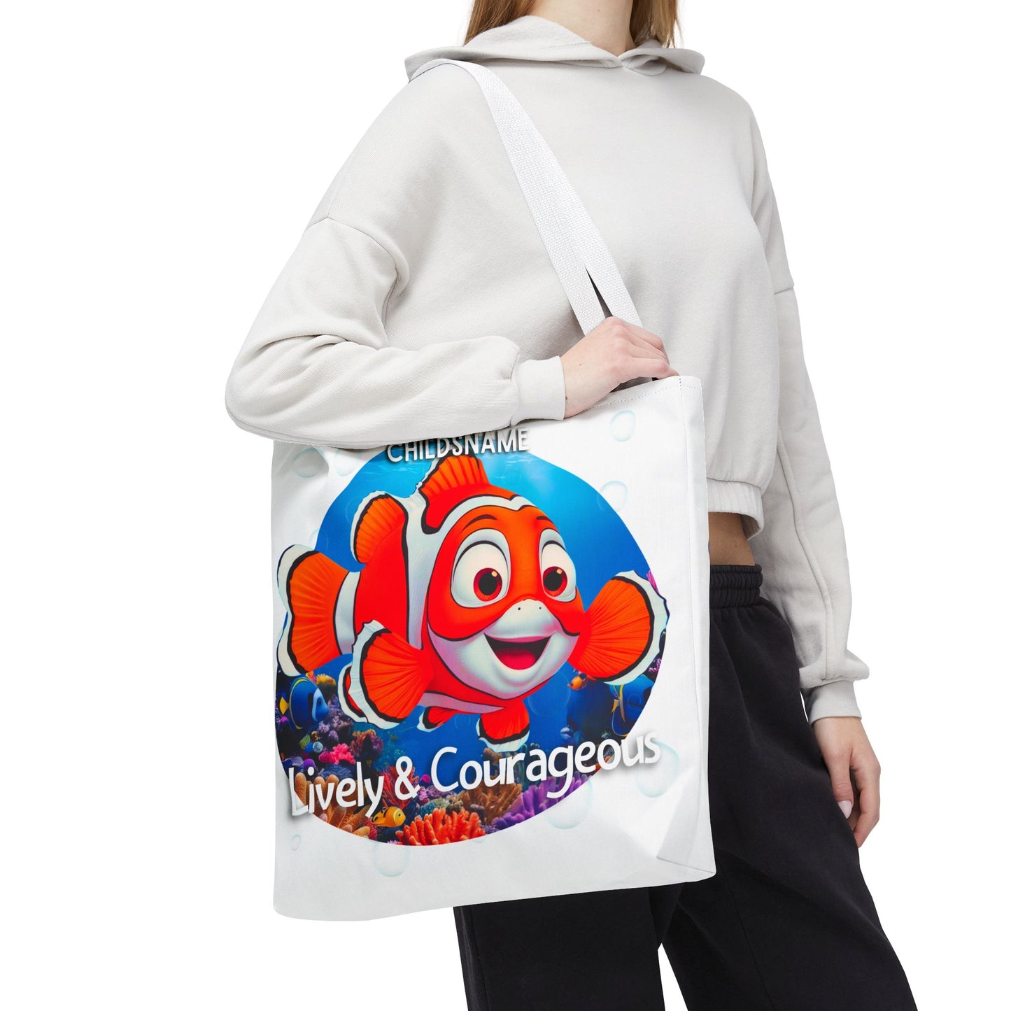 Personalized Kids Clownfish Beach Tote Bag – Lively & Courageous – Custom Sea Life Bag with Name