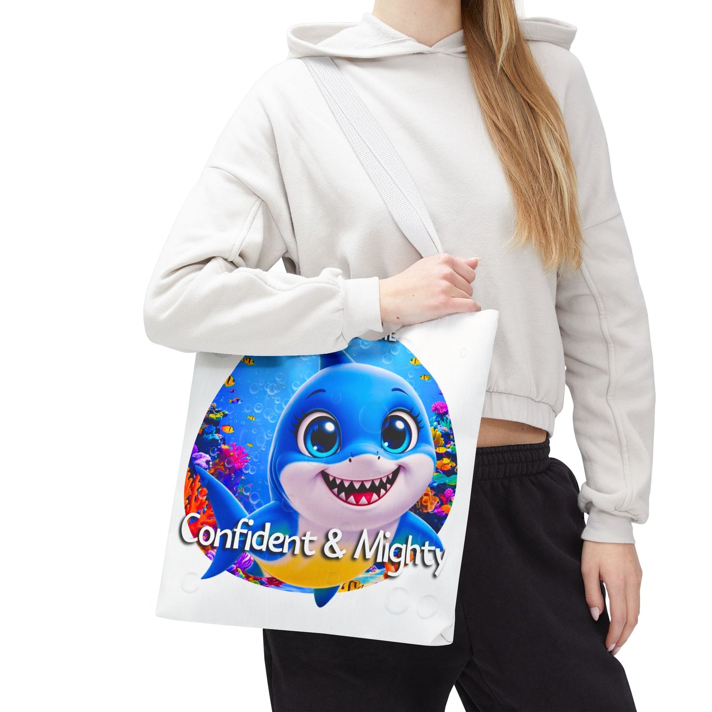 Personalized Kids Shark Beach Tote Bag Confident & Mighty