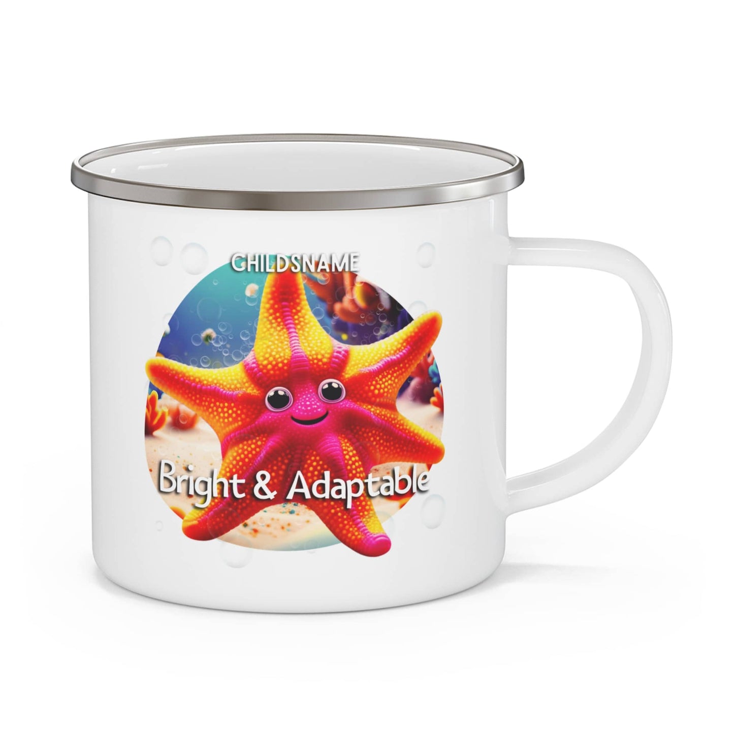 Personalized Kids Starfish Camping Mug – Bright & Adaptable – Colorful Sea Life Stainless Steel Enamel Cup (12oz)