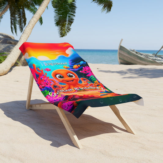 Personalized Kids Beach Towel – Vibrant Octopus Design – Creative & Intelligent