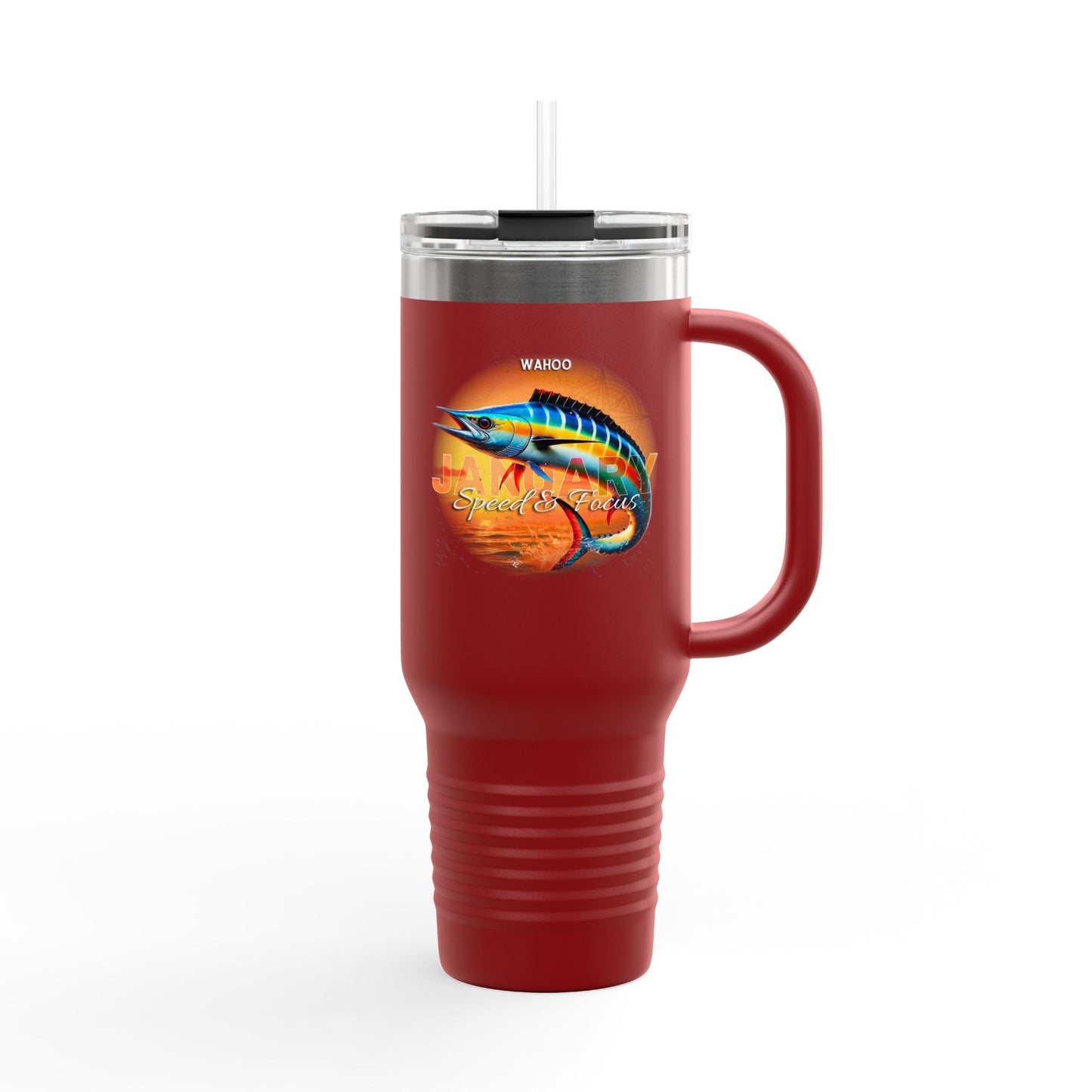 January Wahoo Birth Month 40oz Travel Mug with Handle