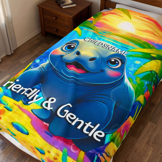 Personalized Kids Manatee Plush Blanket Friendly & Gentle