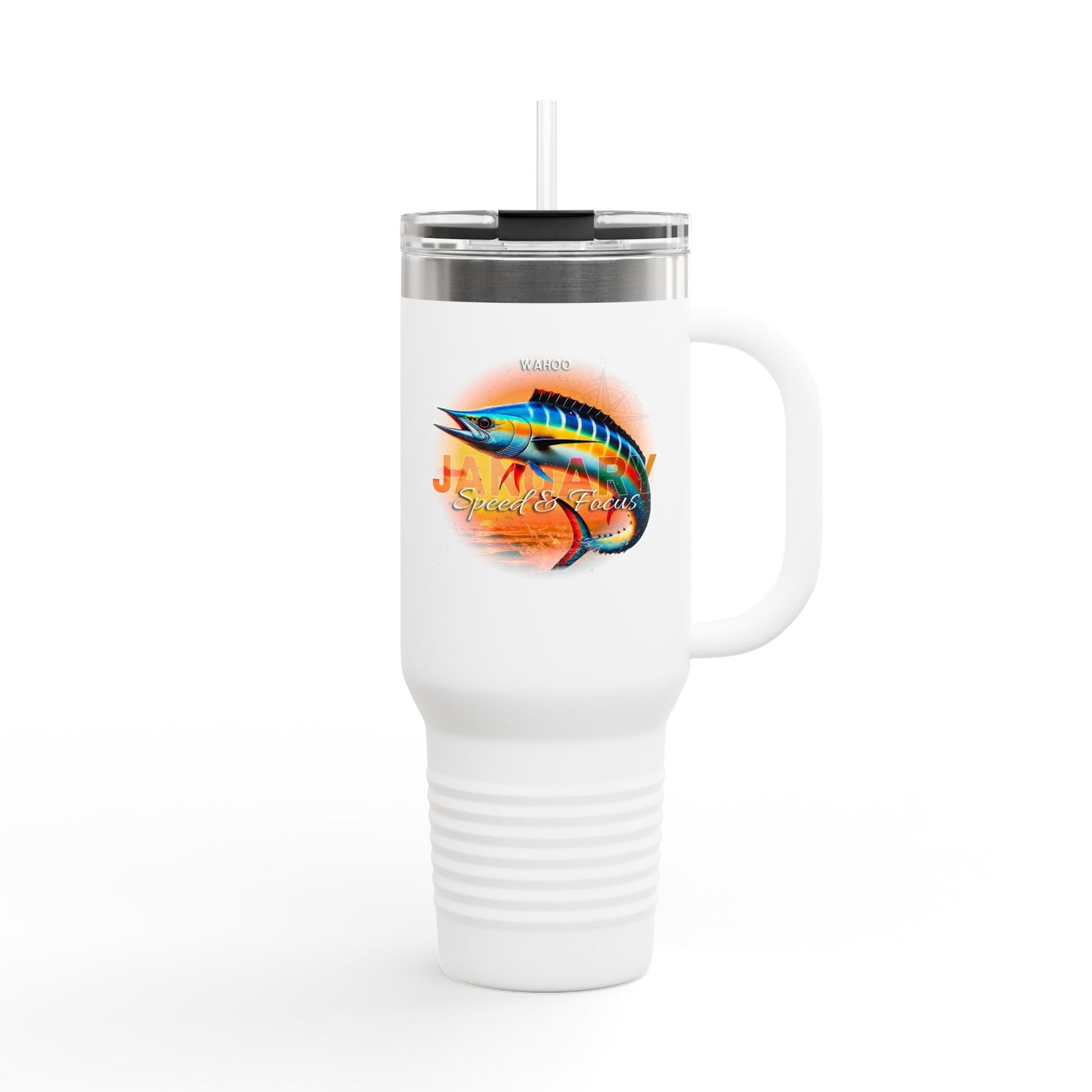 January Wahoo Birth Month 40oz Travel Mug with Handle