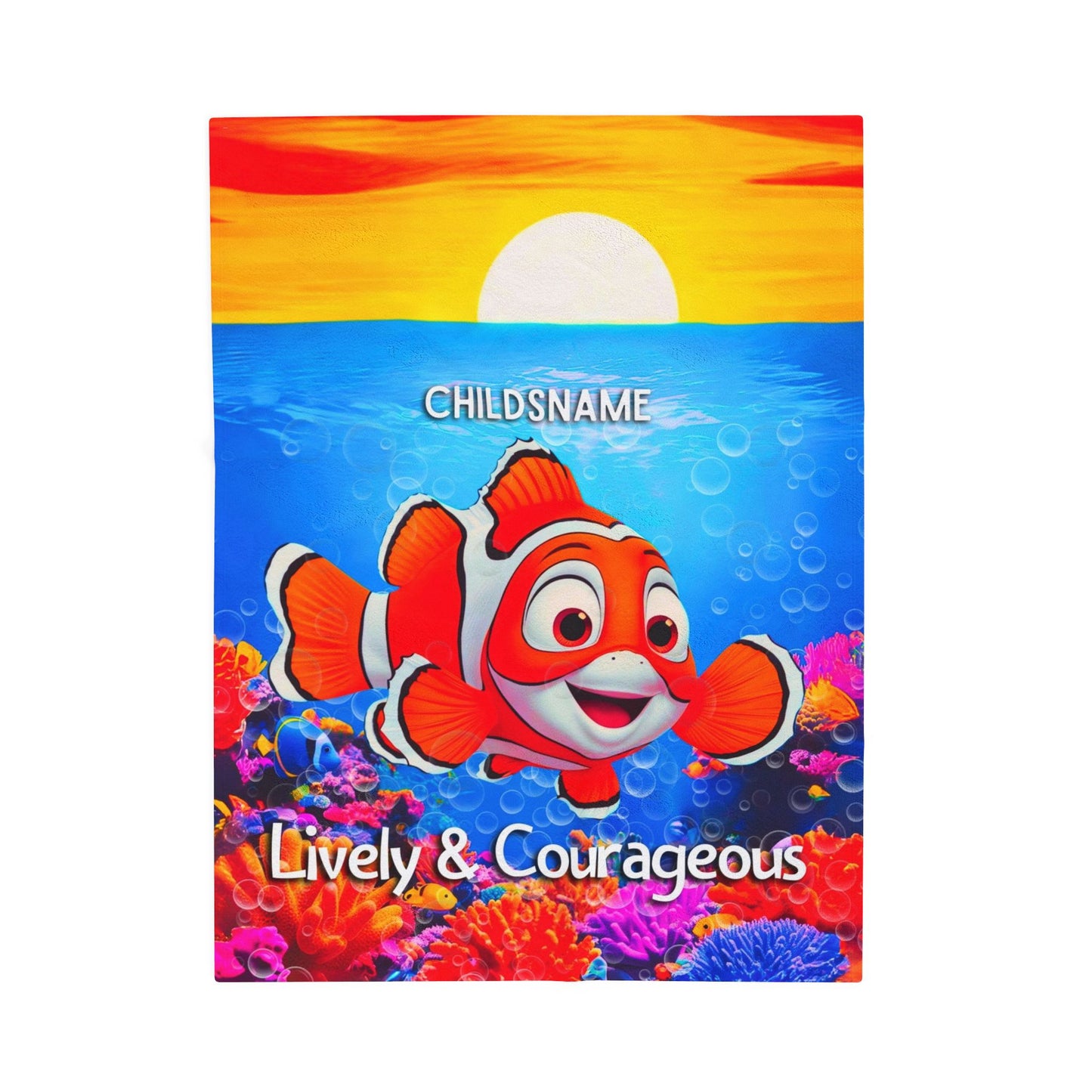 Personalized Kids Clownfish Plush Blanket – Lively & Courageous