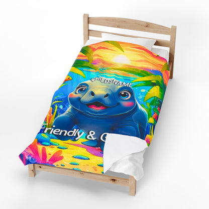 Personalized Kids Manatee Plush Blanket Friendly & Gentle