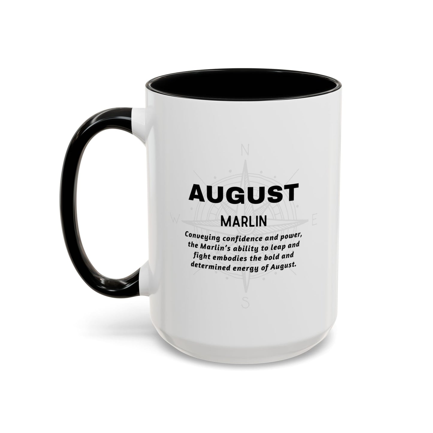 Colorful August Marlin Birth Month Accent Coffee Mug with Colored Handle