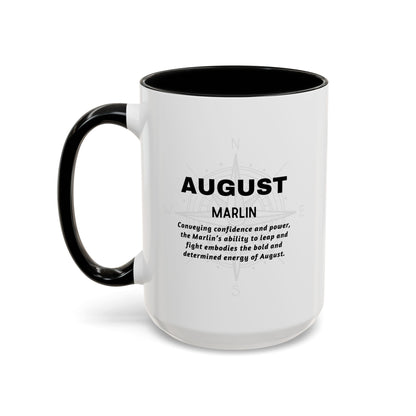 Colorful August Marlin Birth Month Accent Coffee Mug with Colored Handle