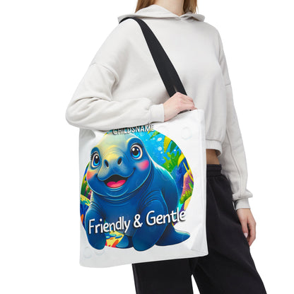 Personalized Kids Manatee Beach Tote Bag Friendly & Gentle