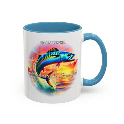 Colorful July King Mackerel Birth Month Accent Coffee Mug with Colored Handle