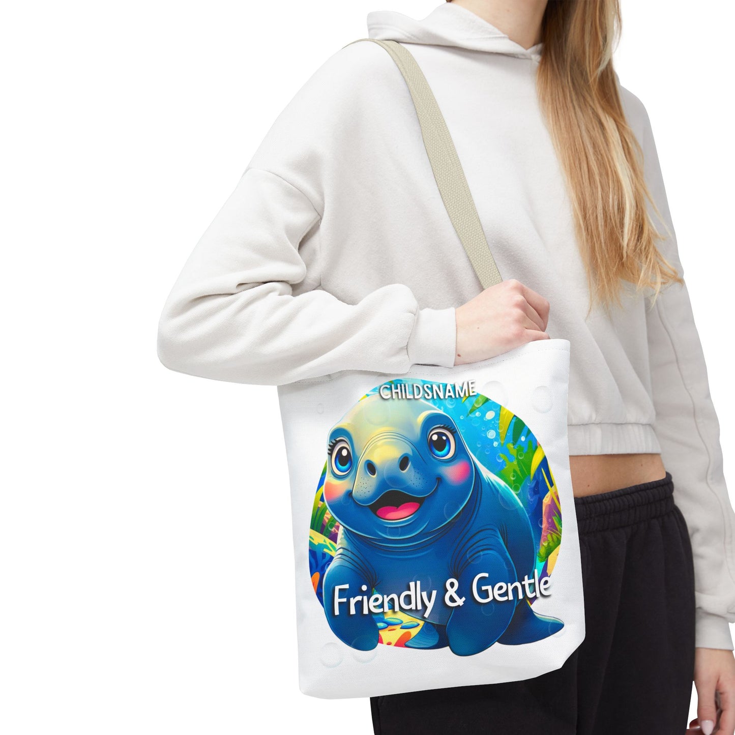 Personalized Kids Manatee Beach Tote Bag Friendly & Gentle