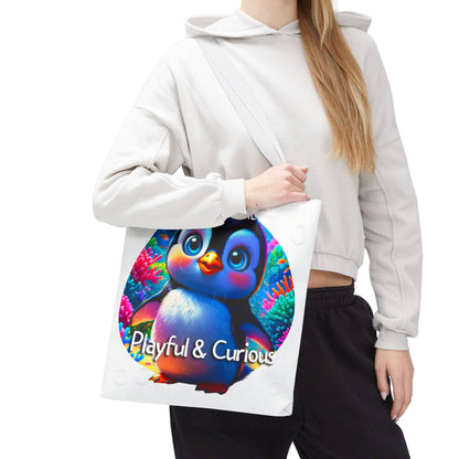 Personalized Kids Penguin Beach Tote Bag Playful & Curious
