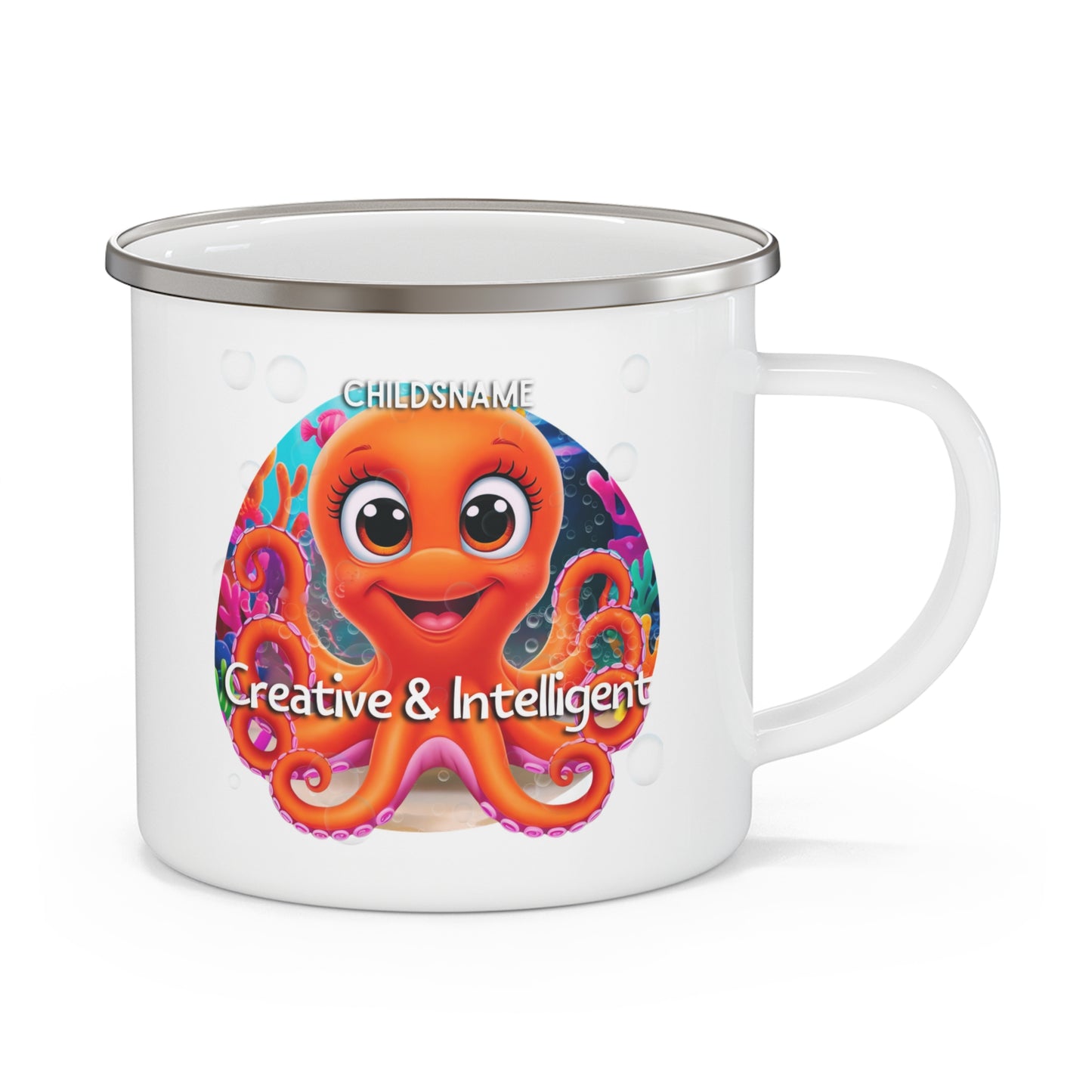 Personalized Kids Octopus Camping Mug – Creative & Intelligent – Colorful Sea Life Stainless Steel Enamel Cup (12oz)