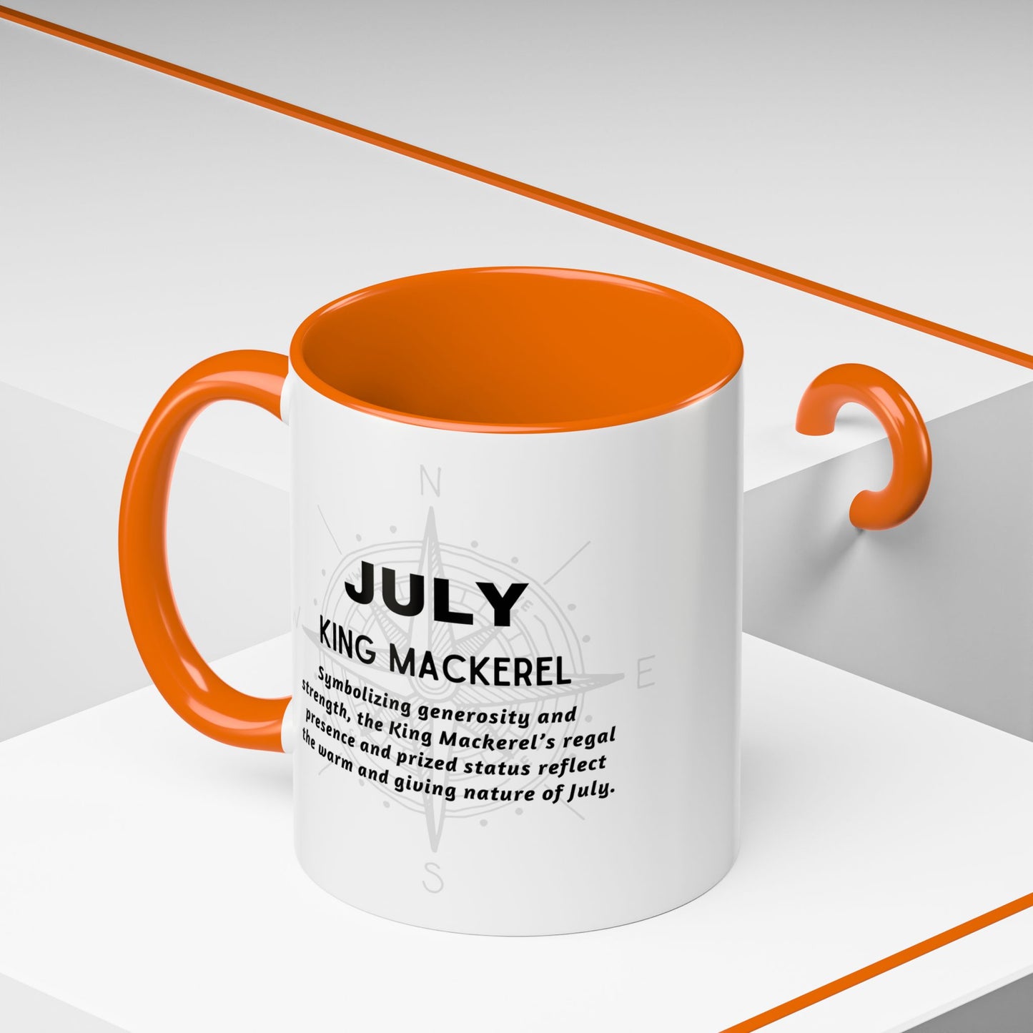 Colorful July King Mackerel Birth Month Accent Coffee Mug with Colored Handle