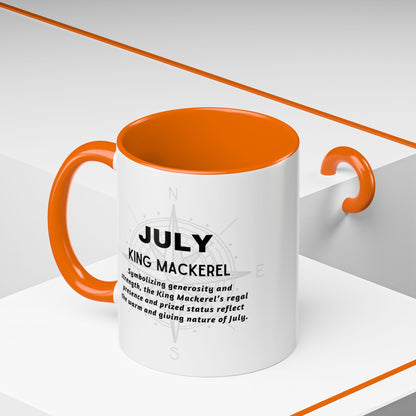 Colorful July King Mackerel Birth Month Accent Coffee Mug with Colored Handle