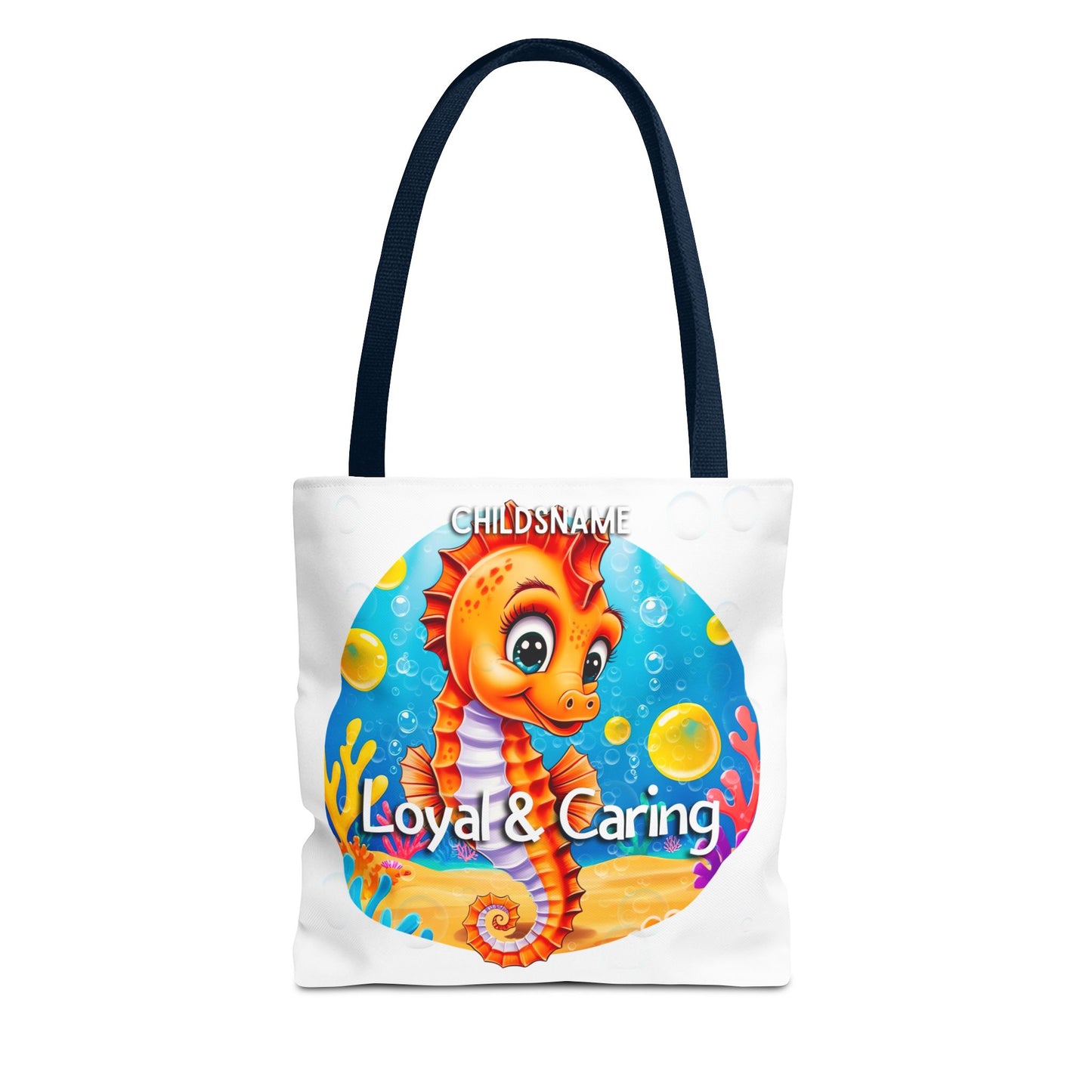 Personalized Kids Seahorse Beach Tote Bag – Loyal & Caring – Custom Sea Life Bag with Name