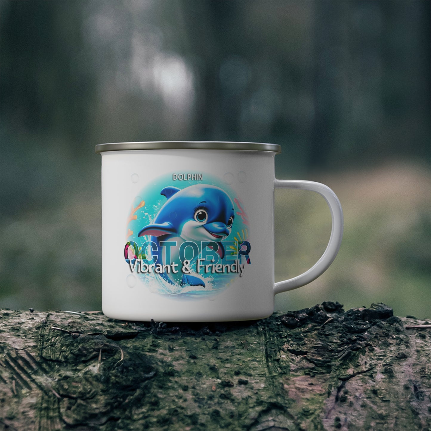 October Dolphin Kids Sea Life Birth Month Enamel 12oz Camping Mug