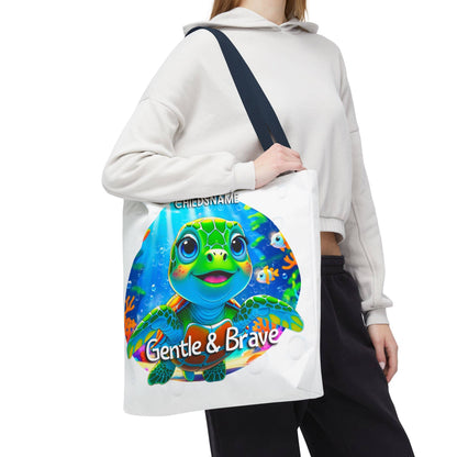 Personalized Kids Turtle Beach Tote Bag – Gentle & Brave – Custom Sea Life Bag with Name