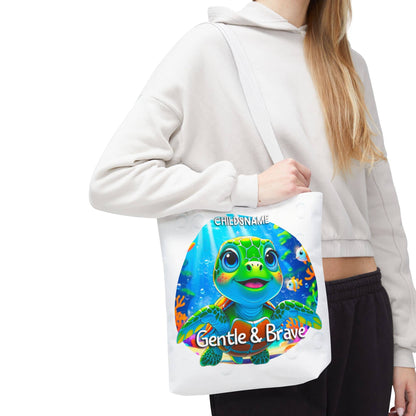 Personalized Kids Turtle Beach Tote Bag – Gentle & Brave – Custom Sea Life Bag with Name