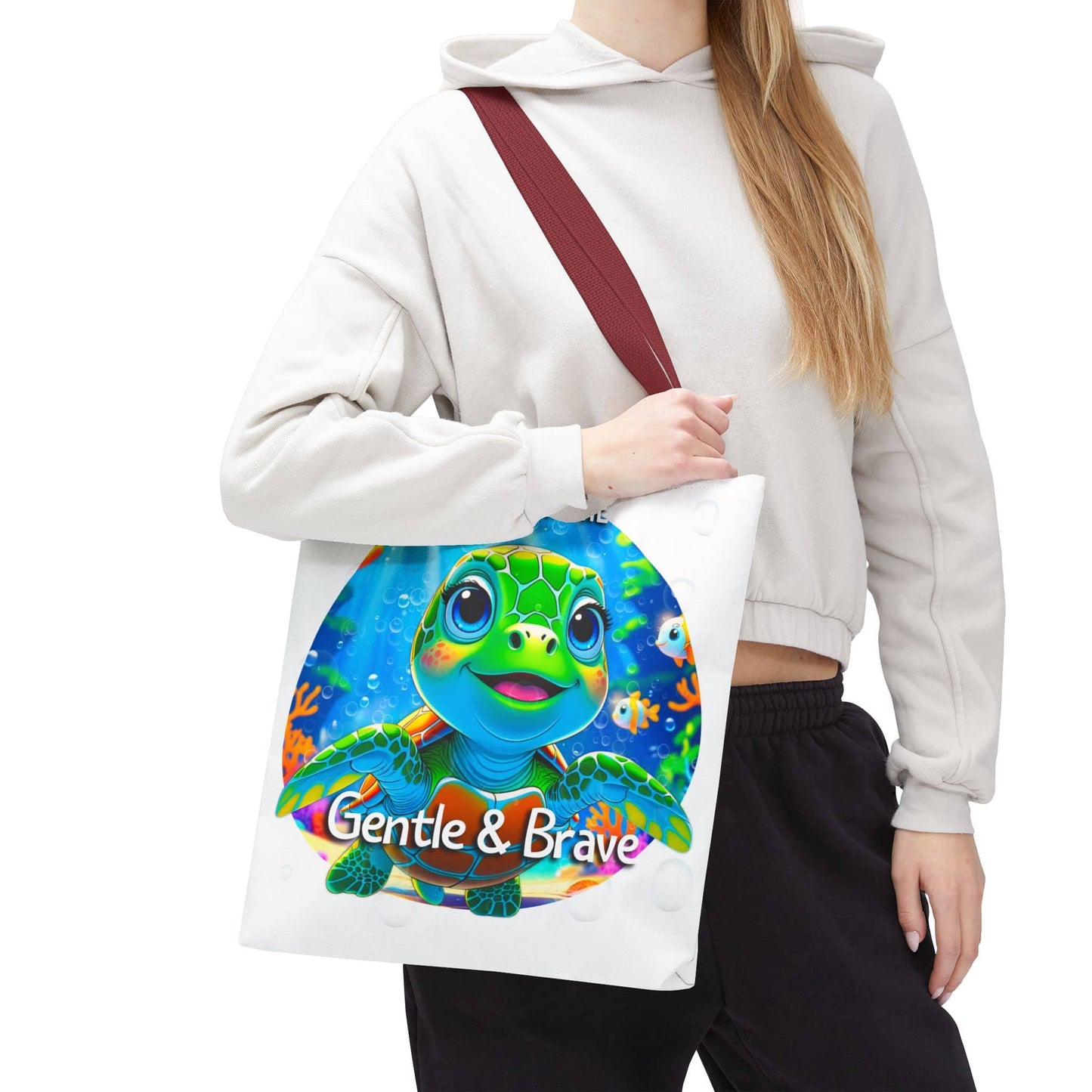 Personalized Kids Turtle Beach Tote Bag – Gentle & Brave – Custom Sea Life Bag with Name