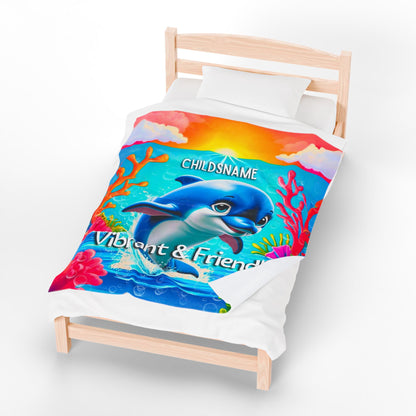 Personalized Kids Dolphin Plush Blanket – Vibrant & Friendly