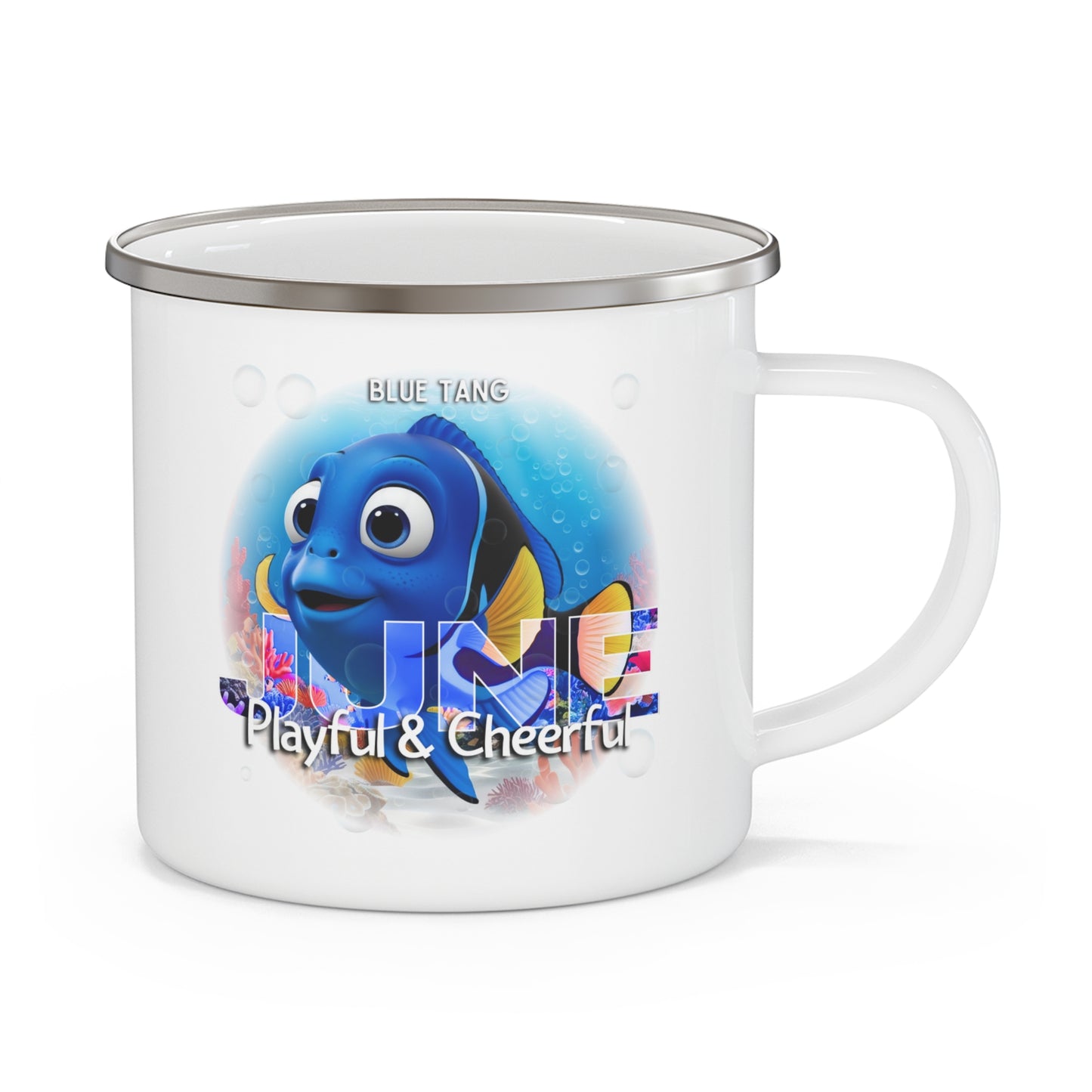 June Blue Tang Kids Sea Life Birth Month Enamel 12oz Camping Mug
