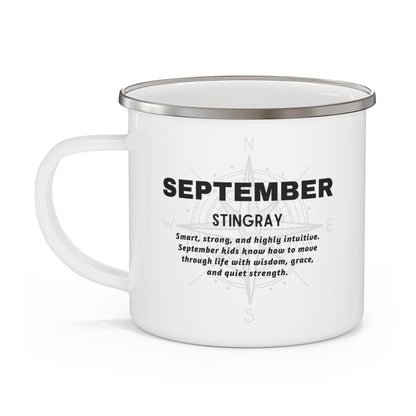 September Stingray Kids Sea Life Birth Month Enamel 12oz Camping Mug