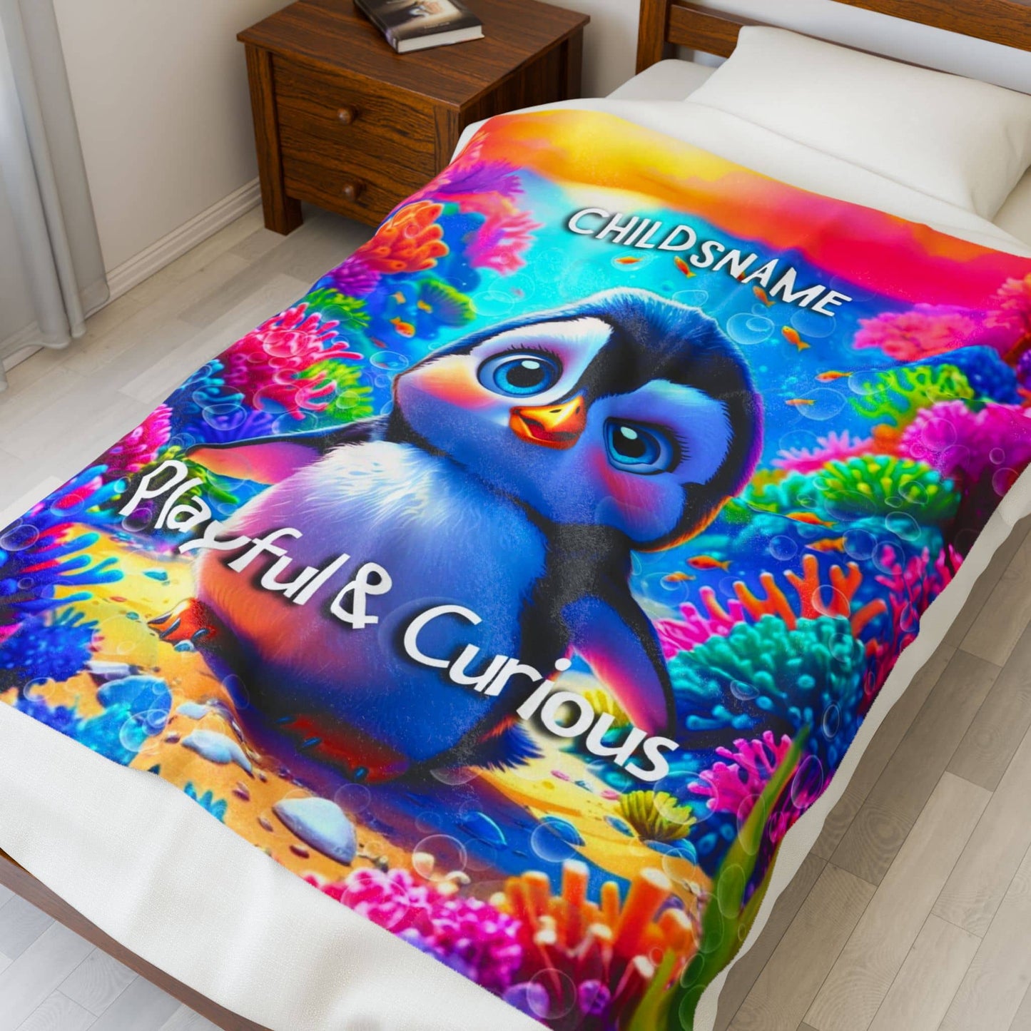 Personalized Kids Penguin Blanket – Playful & Curious