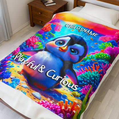 Personalized Kids Penguin Blanket – Playful & Curious
