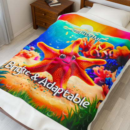 Personalized Kids Starfish Plush Blanket – Bright & Adaptable