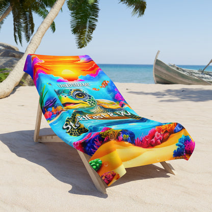 Personalized Kids Beach Towel – Vibrant Turtle Design – Steadfast & Wise